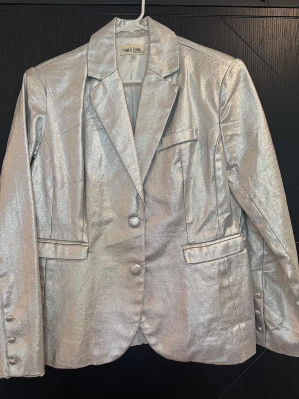 Peach Love California Metallic Silver Blazer Jacket Size Small